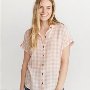 Marine Layer blush pink gingham linen blend boxy shirt